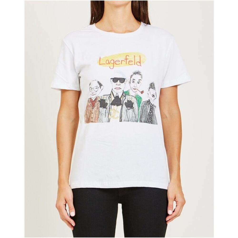 Unfortunate Portrait UP Lagerfeld T-Shirt Womens S White Art Fashion Luxury NWT